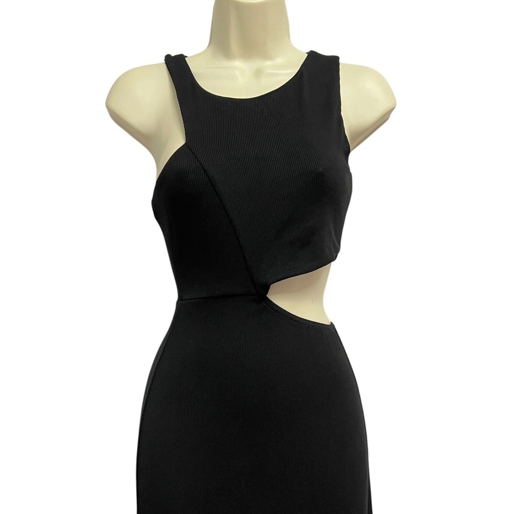 Riot Swim Lounge Maxi Dress Womens XS Black Cutout Asymmetrical Ribbed Resort - Picture 6 of 9